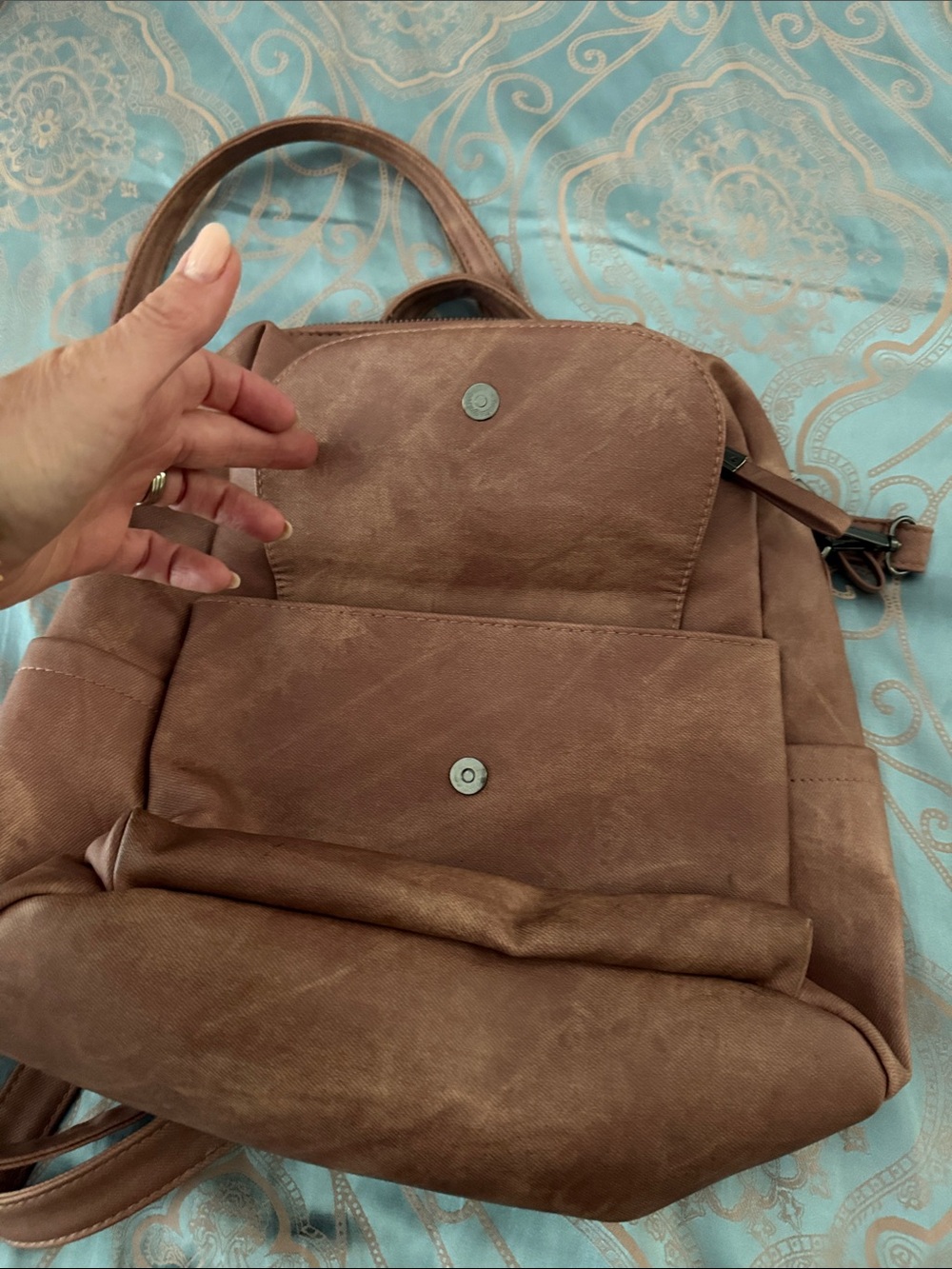 Stylish Rose Brown Women’s Backpack Crossbody Bag - Picture 5 of 8